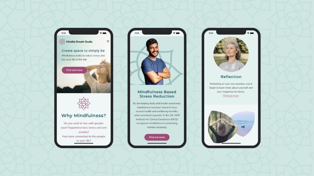 Responsive WordPress website design for Mindful Breath Studio on mobile devices